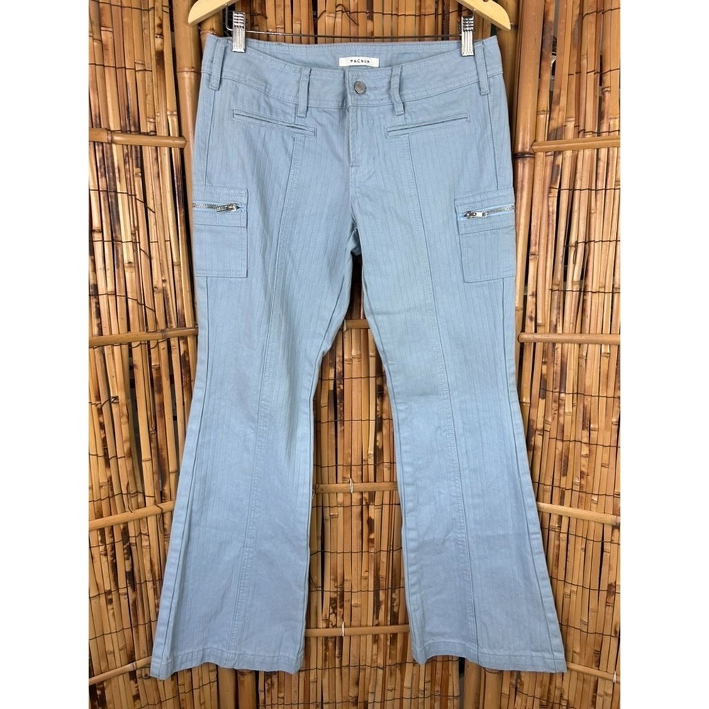 PACSUN Womens Jeans Low Rise Cargo Flare Light Blue Striped Y2K 90's Pants Sz 26